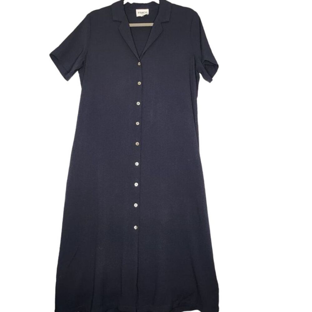 FRNCH Womans Dress Size Med Coline Navy‎ Blue Cotton Blend Button up the Front